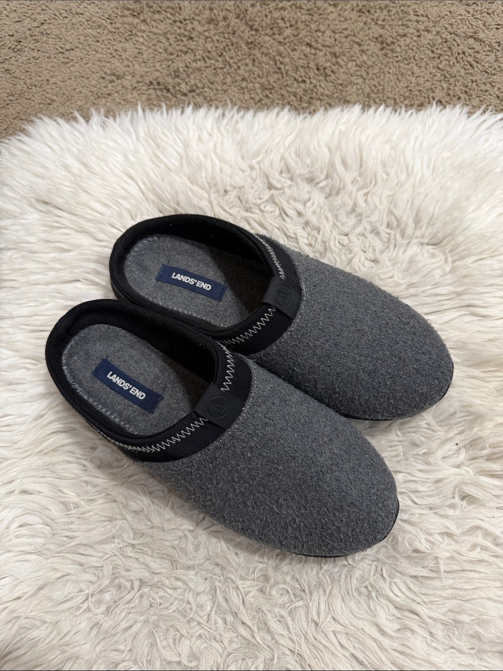 Lands End Men’s Gray/Black Felt Slipper Clogs Size 9‎ D